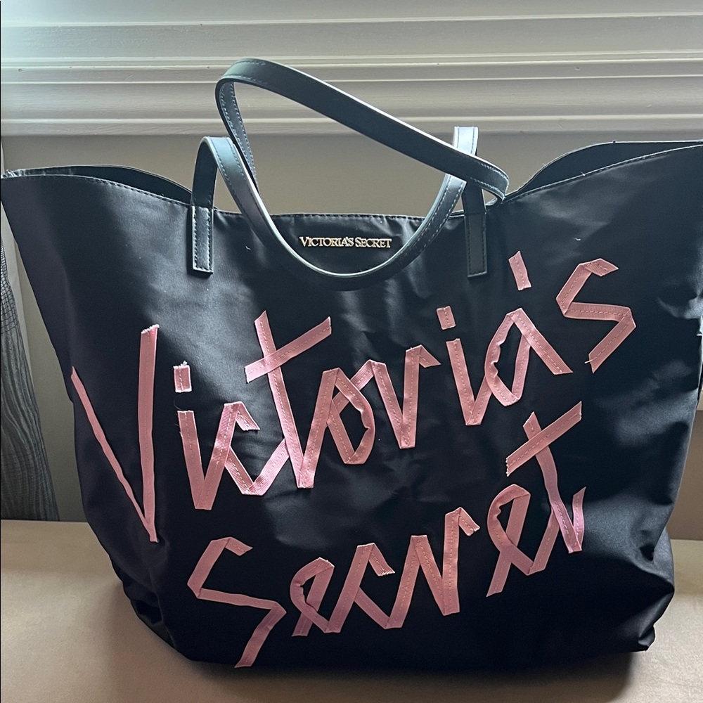Victoria's Secret Black Tote with Pink Script - Picture 1 of 3